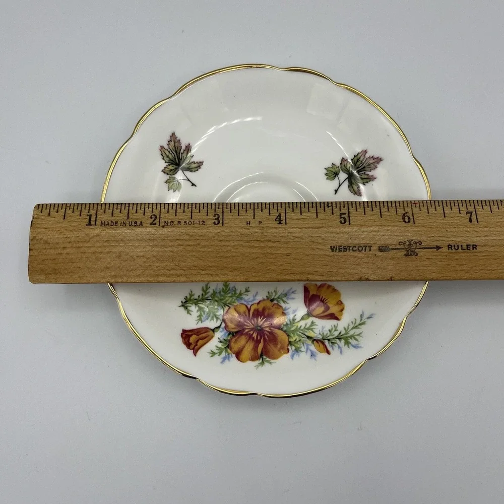 Vintage Regency Cup Saucer Bone China Footed England Fall Maple Leaf Flower Gold